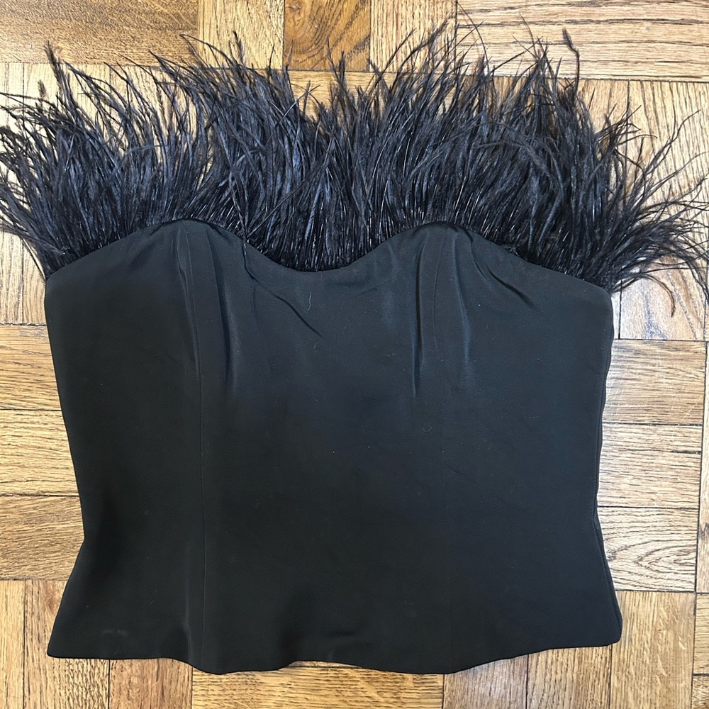 LPA Black Feathered Strapless Top